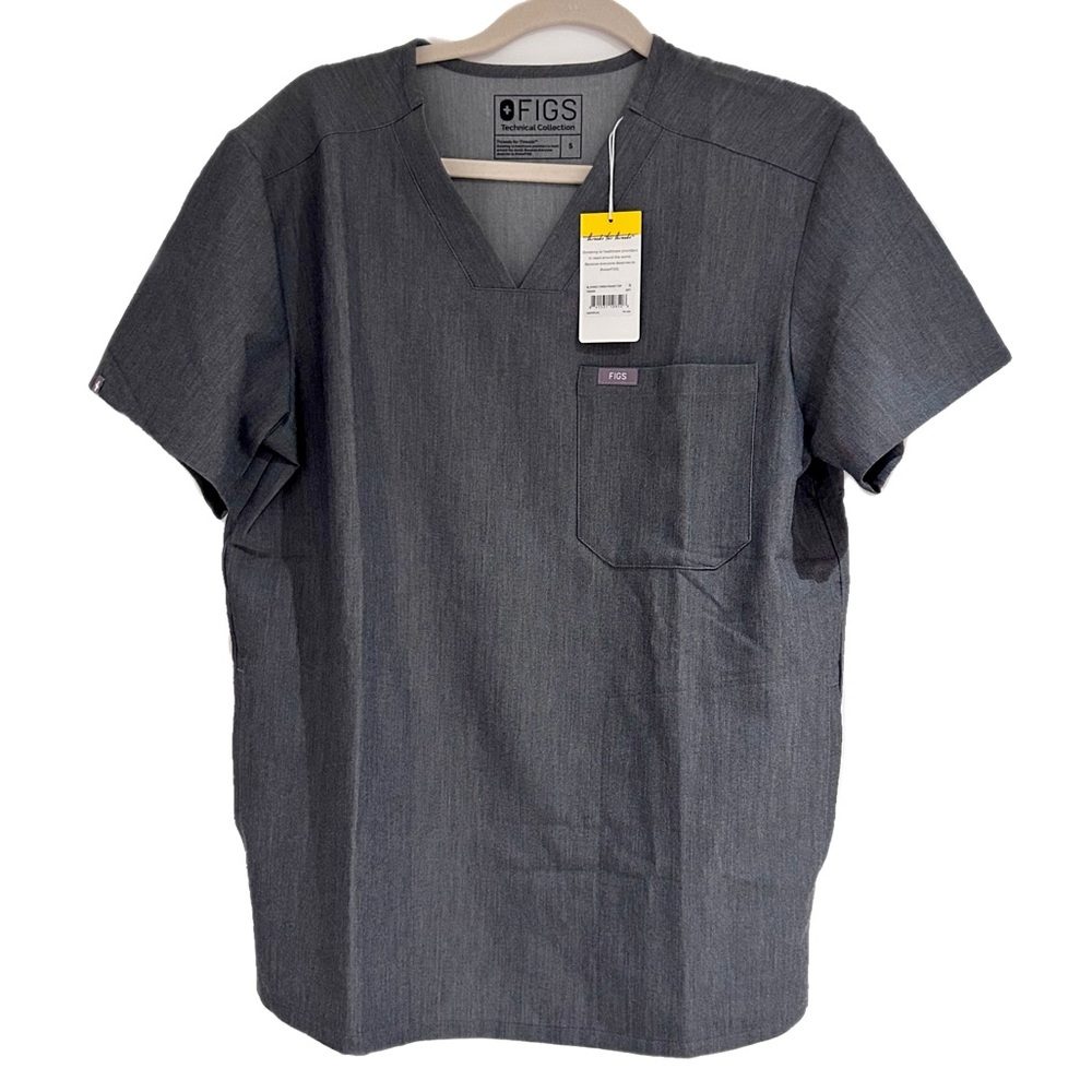 NWT Figs Small Chisec 3 Pocket Men’s Scrub Top Technical Collection Grey Soft